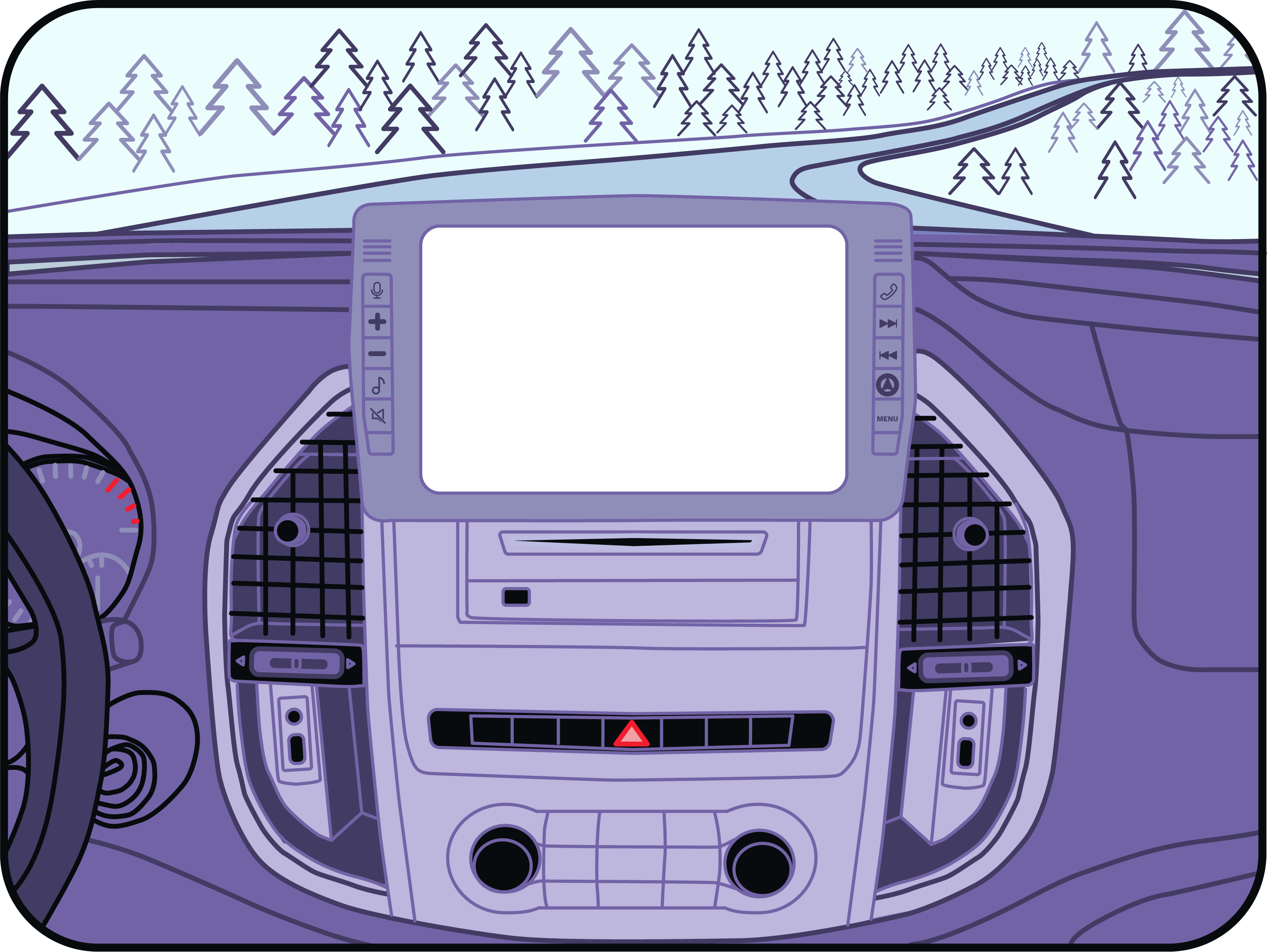 Interieur de voiture avec informations de resultat du calcul sur le gps intégré.